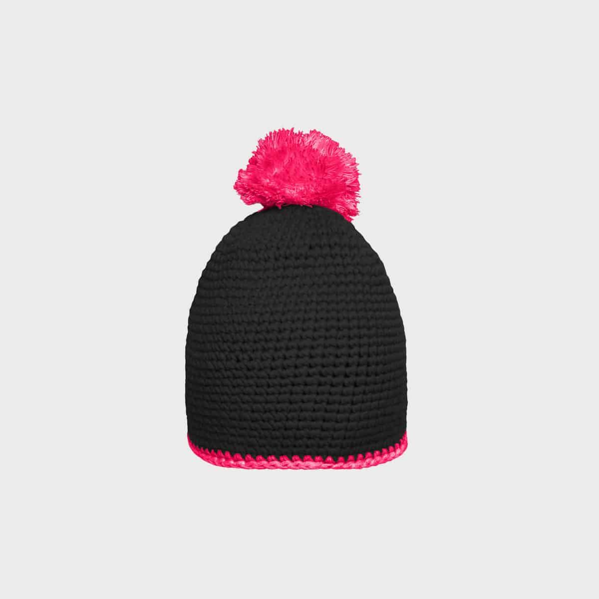 berretto a pompon con fascia a contrasto nero-rosa-acquista un ricamo di manifattura