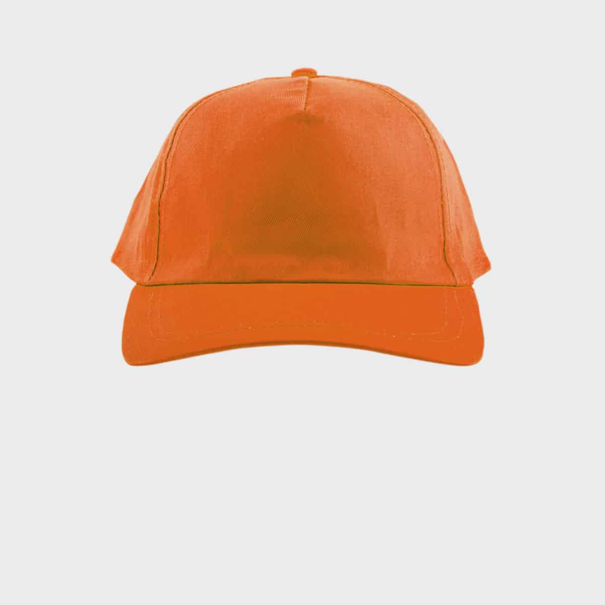A bright orange MYRTLE BEACH baseball promo cap with a curved brim and a button at the top against a plain white background.