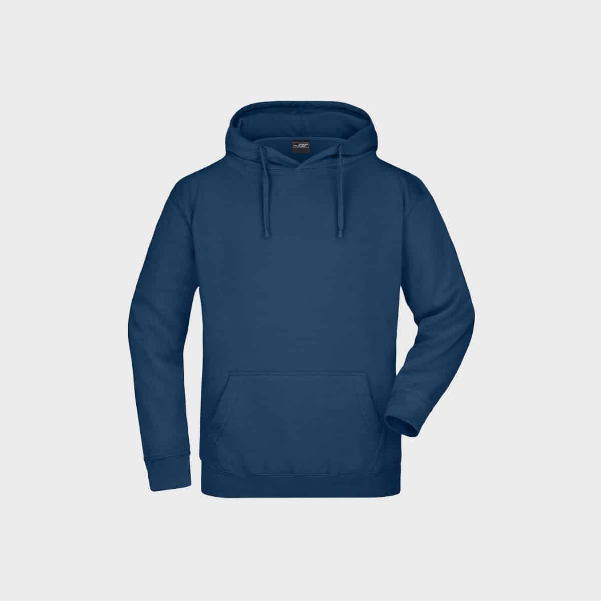 Ein blaugrüner Unisex-Kapuzenpullover mit einer Vordertasche und einer verstellbaren Kapuze mit Kordelzug. Er ist auf einem schlichten weißen Hintergrund abgebildet. Der Hoodie hat ein einfaches, klassisches Design mit langen Ärmeln und einer entspannten Passform.