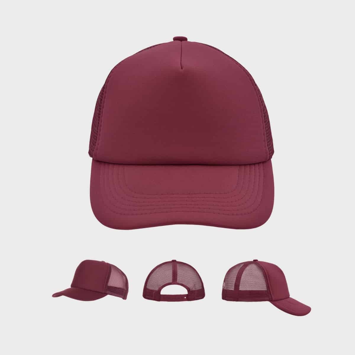 Polyester Mesh Cap 5 Panel Unisex Burgundy Buy Embroidery_StitchManufactory