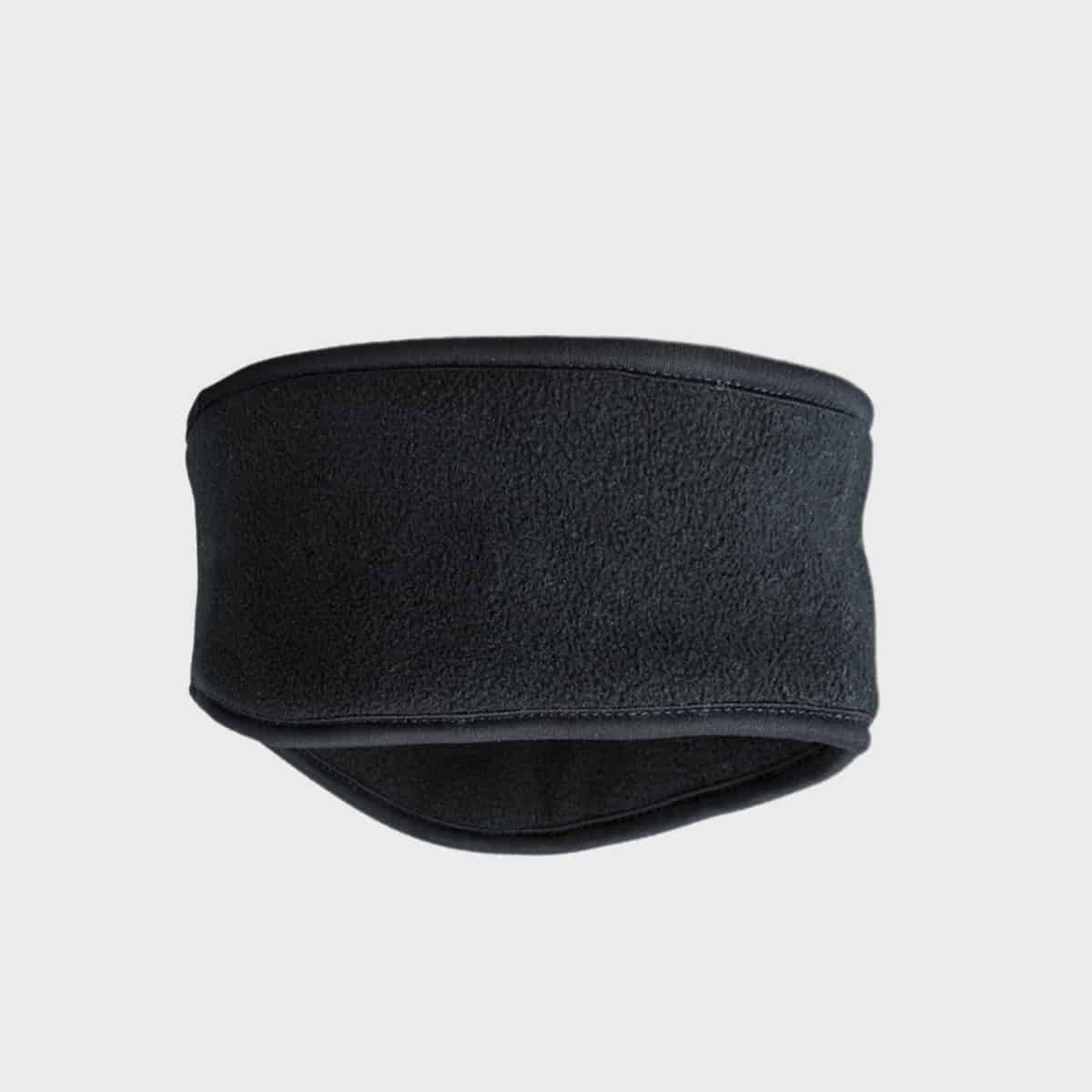 A black fleece ear warmer headband on a plain white background. The headband is thick and designed to keep your ears warm.