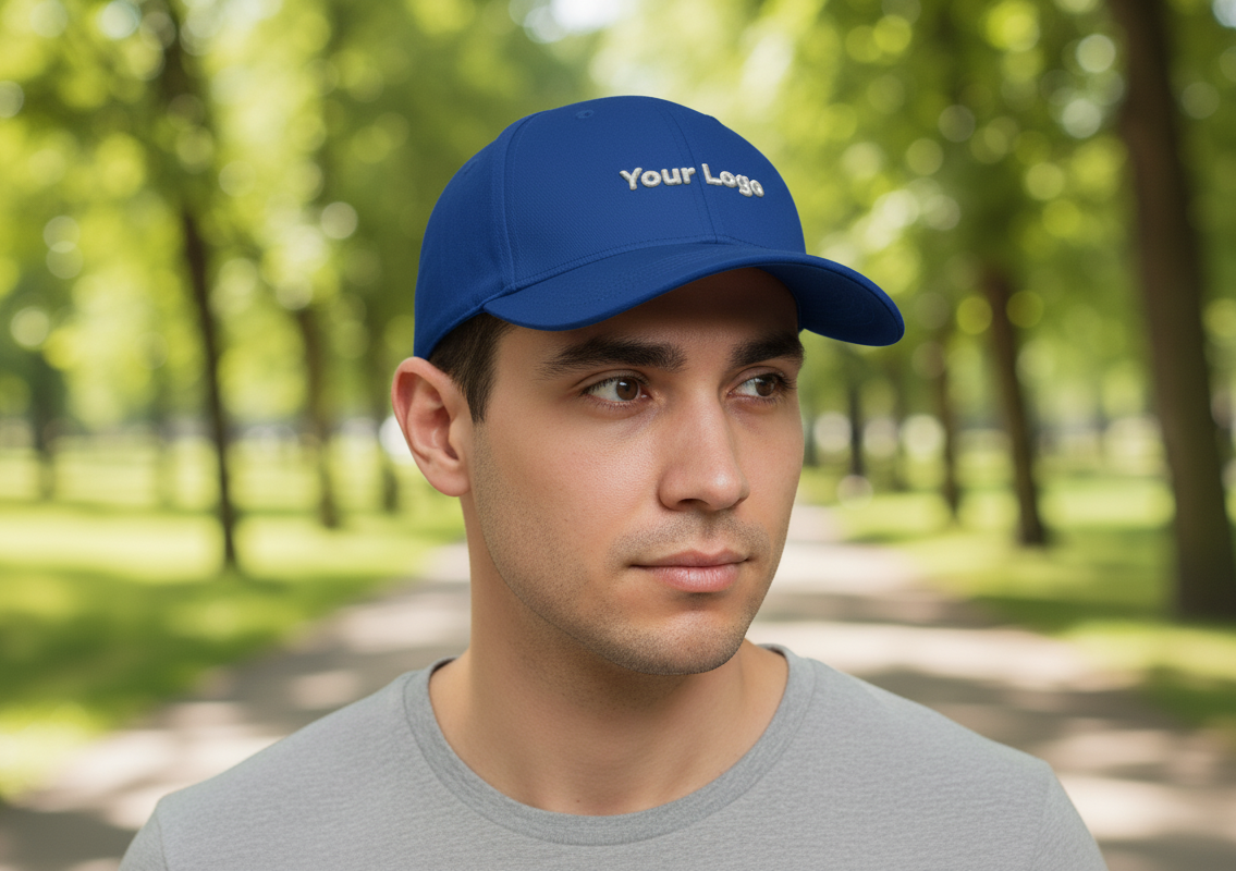 Flexfit 5 Panel Snapback Cap mit durchgehender Front und Stickfläche mit Logo-Stick