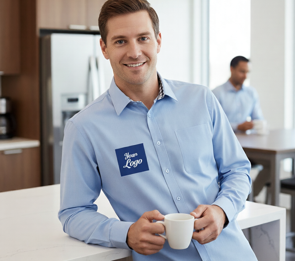 Men's shirt with checkered details and embroidered logo