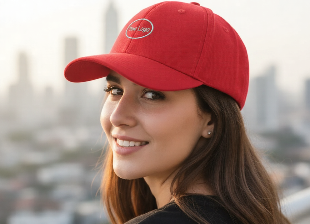 Myrtle Beach Cap mit dreifarbigem Sandwich-Schirm und Logo Stick