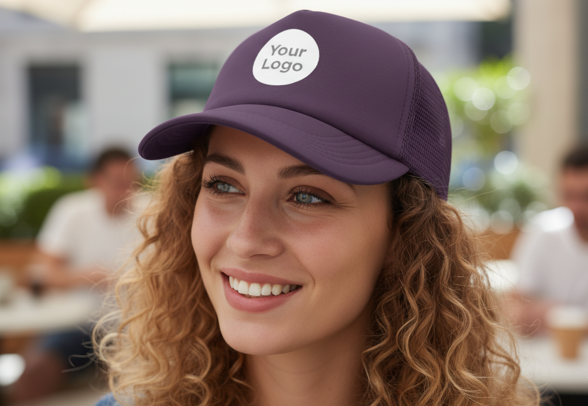 Myrtle Beach 5 Panel Cap mit ungebürsteter Oberfläche, flacher Front und Logo-Stick.