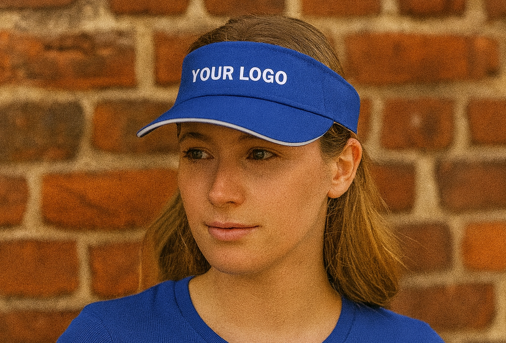 Sporty sun visor with contrasting color sandwich and embroidered logo