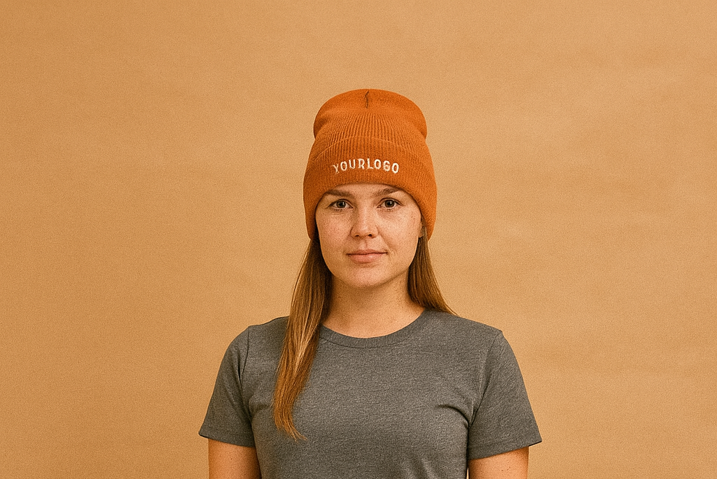Simple, close-fitting knit hat with embroidered logo