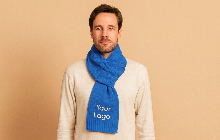 Ribbed knit scarf with logo embroidery