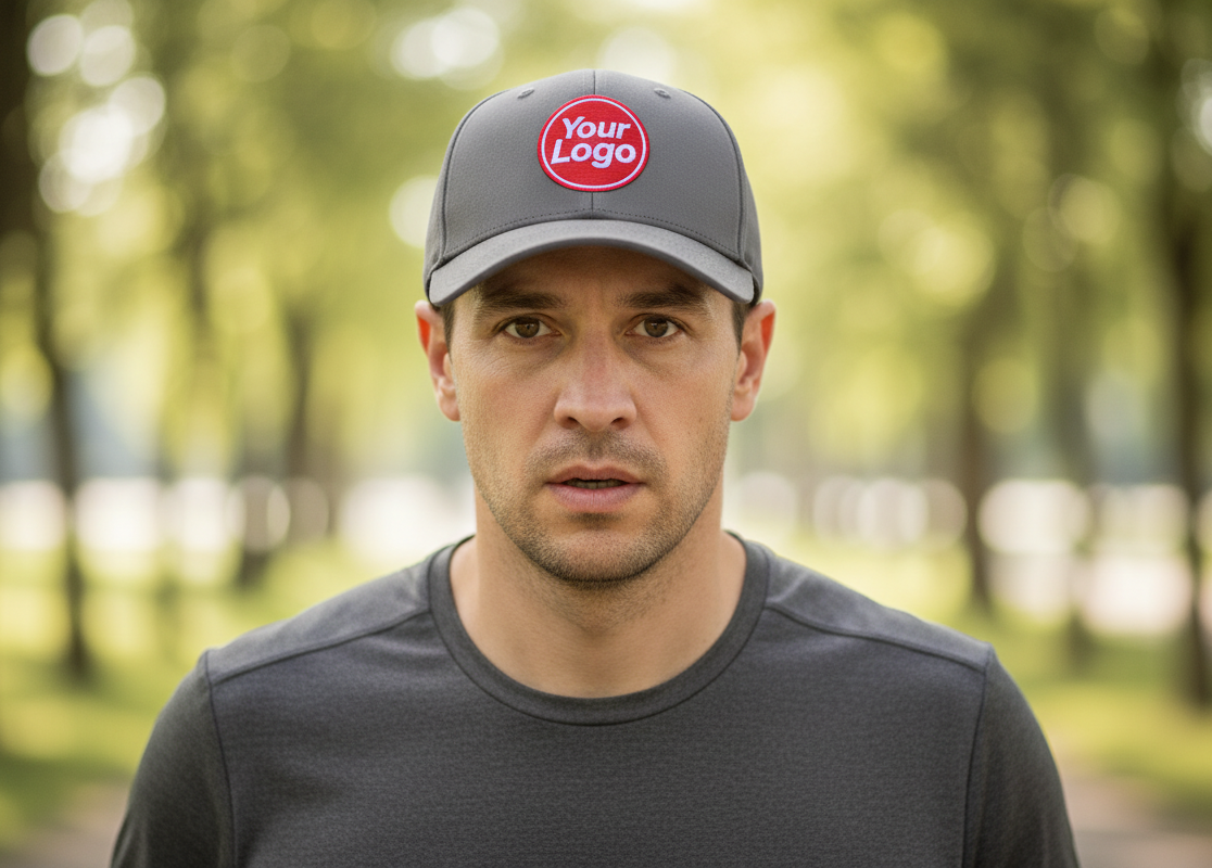 Flexfit Delta Cap mit verkürztem Visor Innenband und Logo-Stick