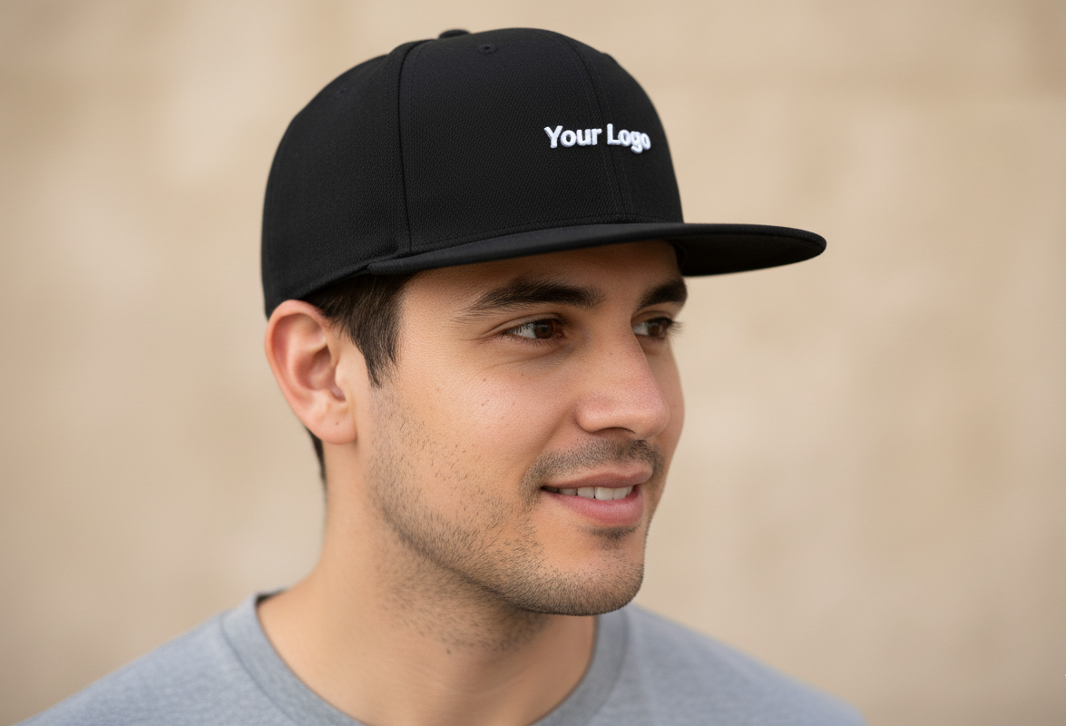 Flexfit Snapback Cap mit Carbon-Schirm verstärkter Front und Logo-Stick