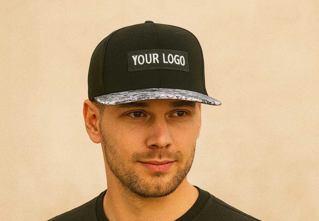 Flexfit snapback cap with Sun King visor design and embroidered logo