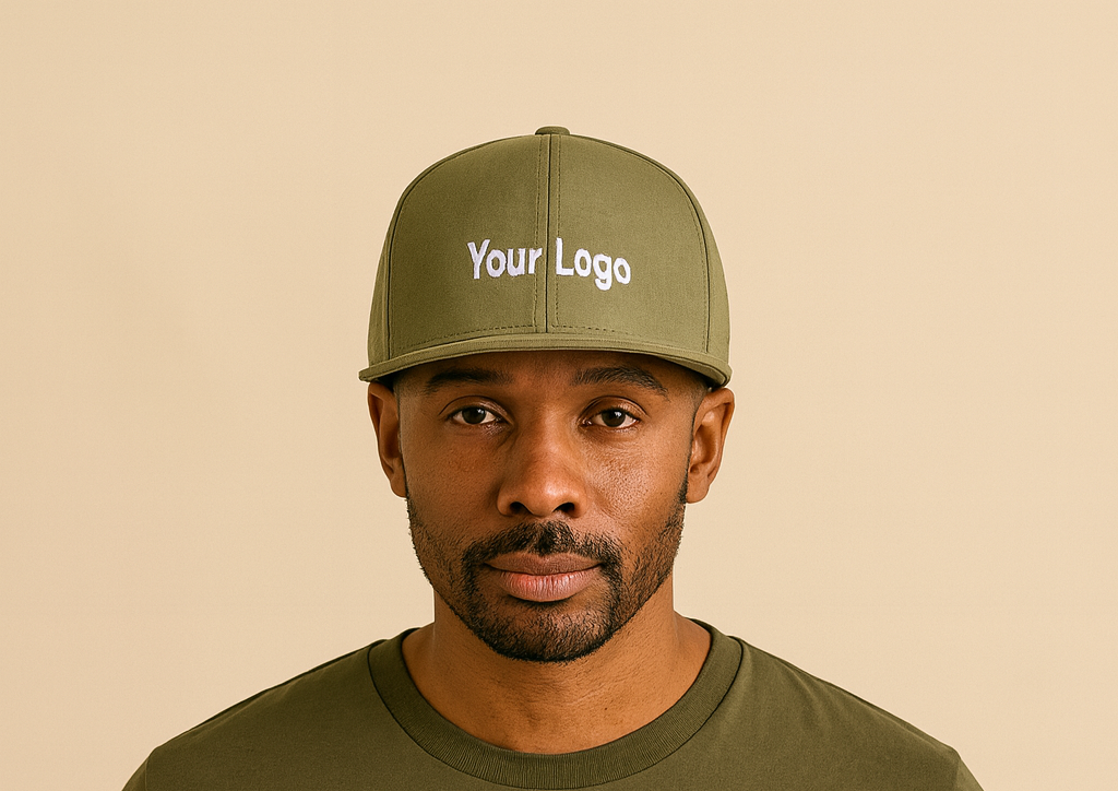 Flexfit snapback cap with water-repellent material and embroidered logo