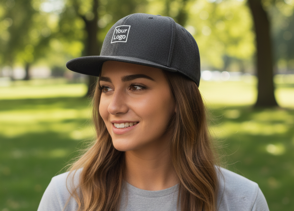 Flexfit Snapback Cap aus Melton-Wolle mit grünem Schirm und Logo Stick