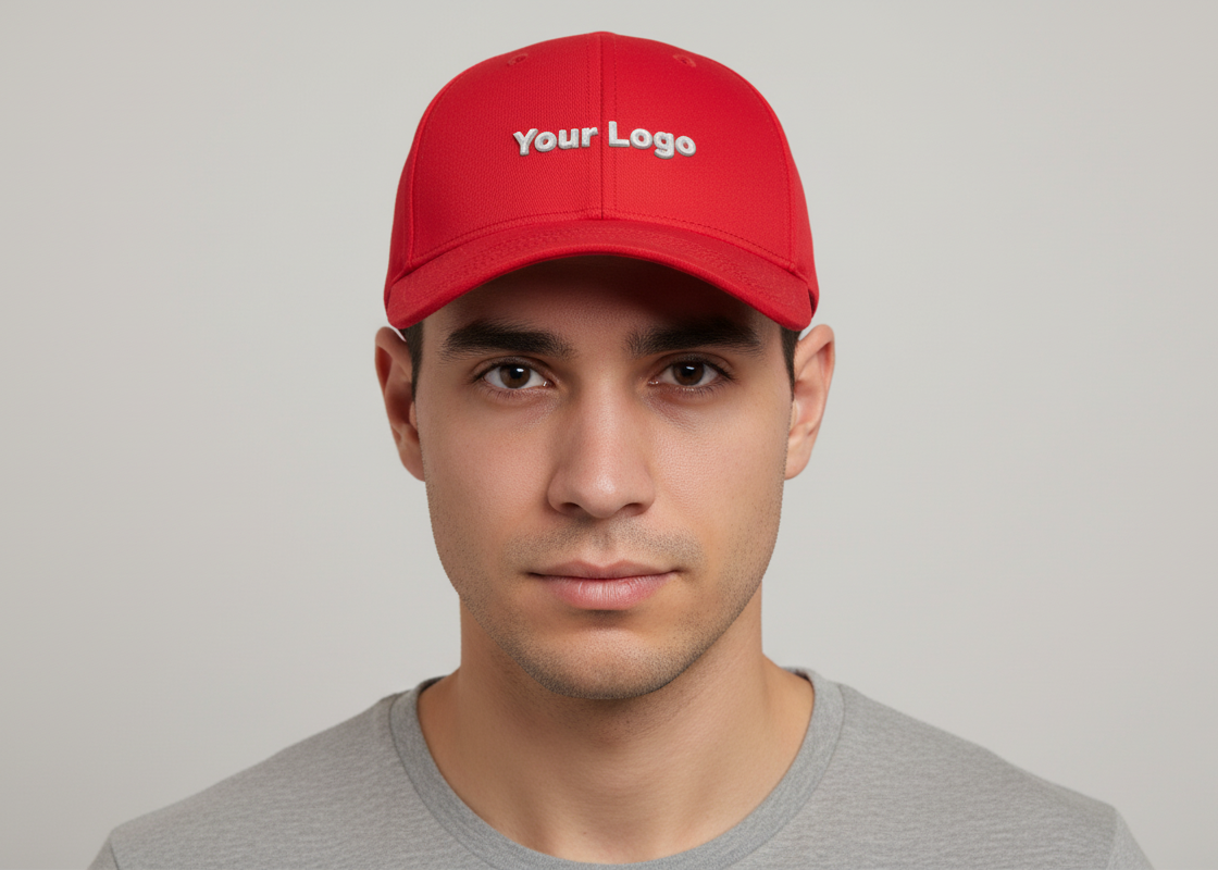 Flexfit curved snapback cap with curved brim, front panel, and embroidered logo