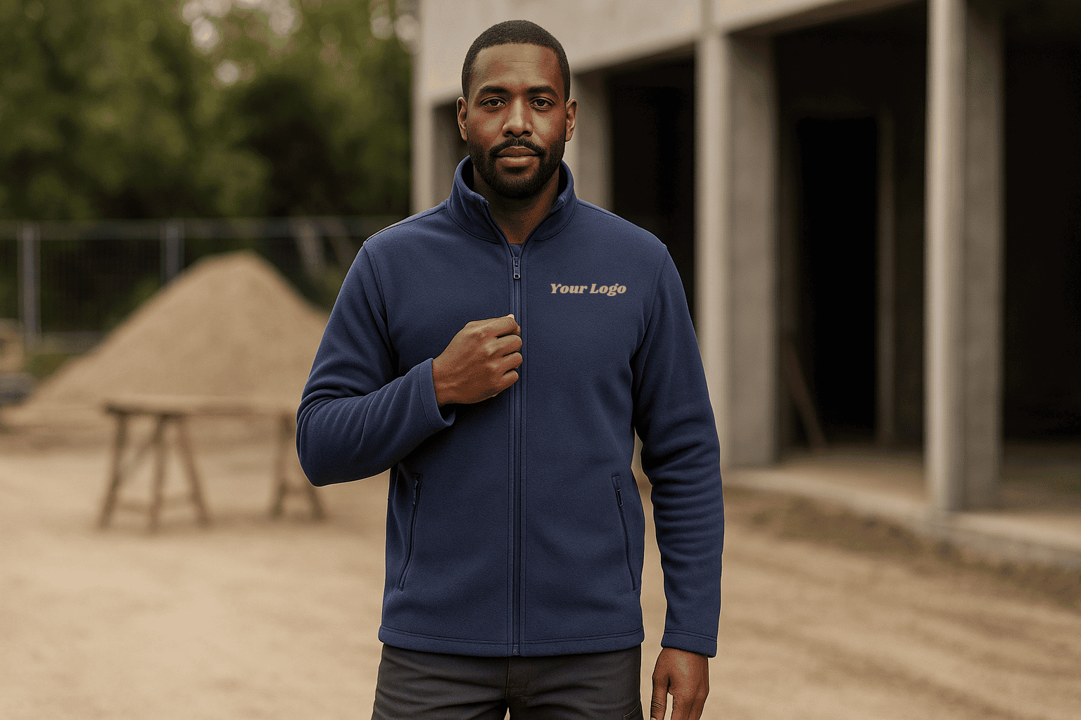 Men's fleece jacket, one color with embroidered logo