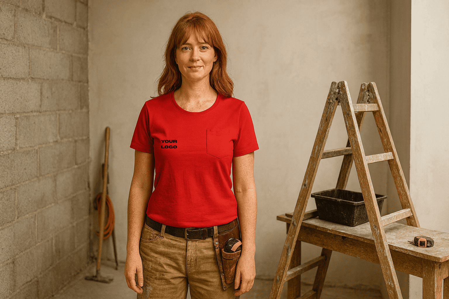 Damen Bio T Shirt mit Brusttasche mit Logo Stick