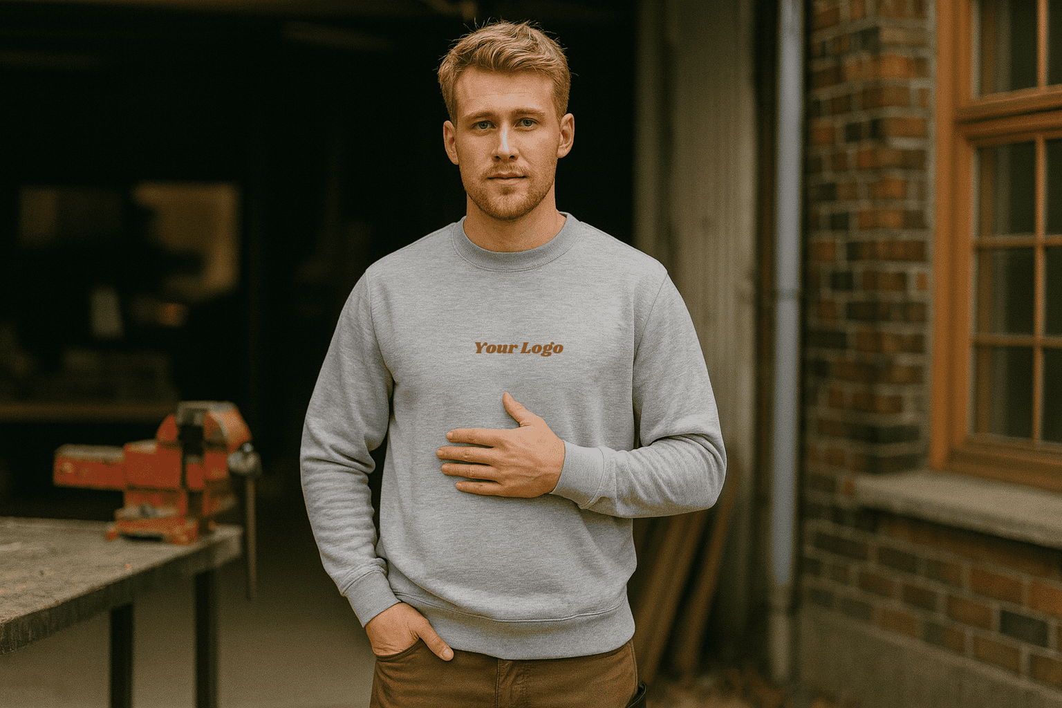 Unisex crew neck sweatshirt with embroidered logo