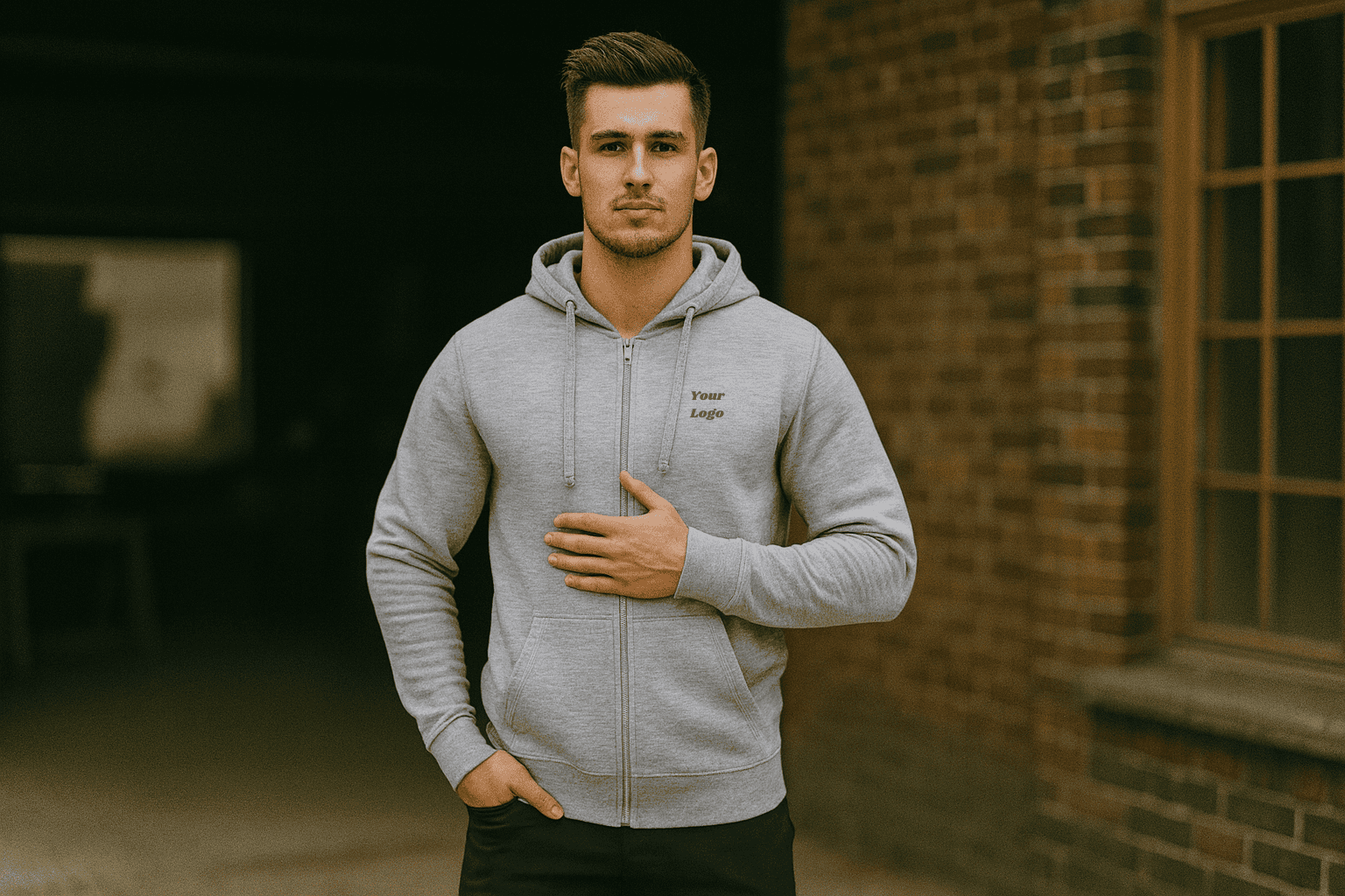 Men's Hoodie Jacket with Embroidered Logo