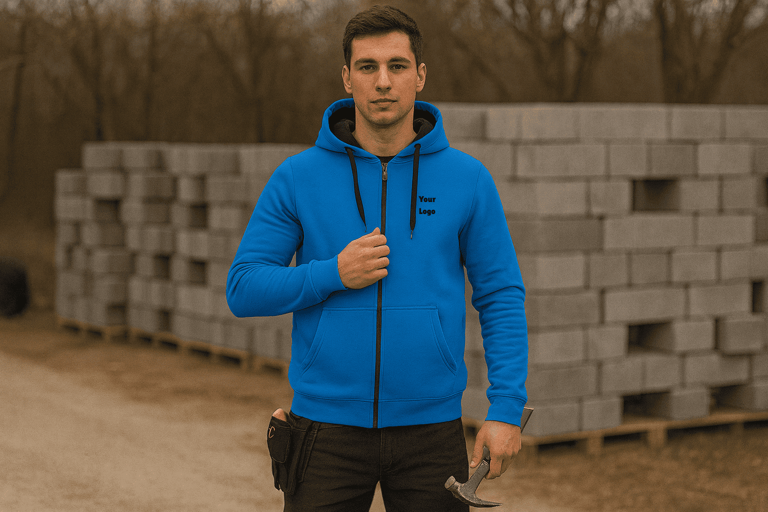 Men's two-tone sweatshirt jacket with embroidered logo