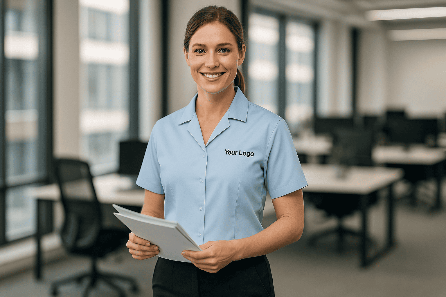 Women's short-sleeved blouse with embroidered logo