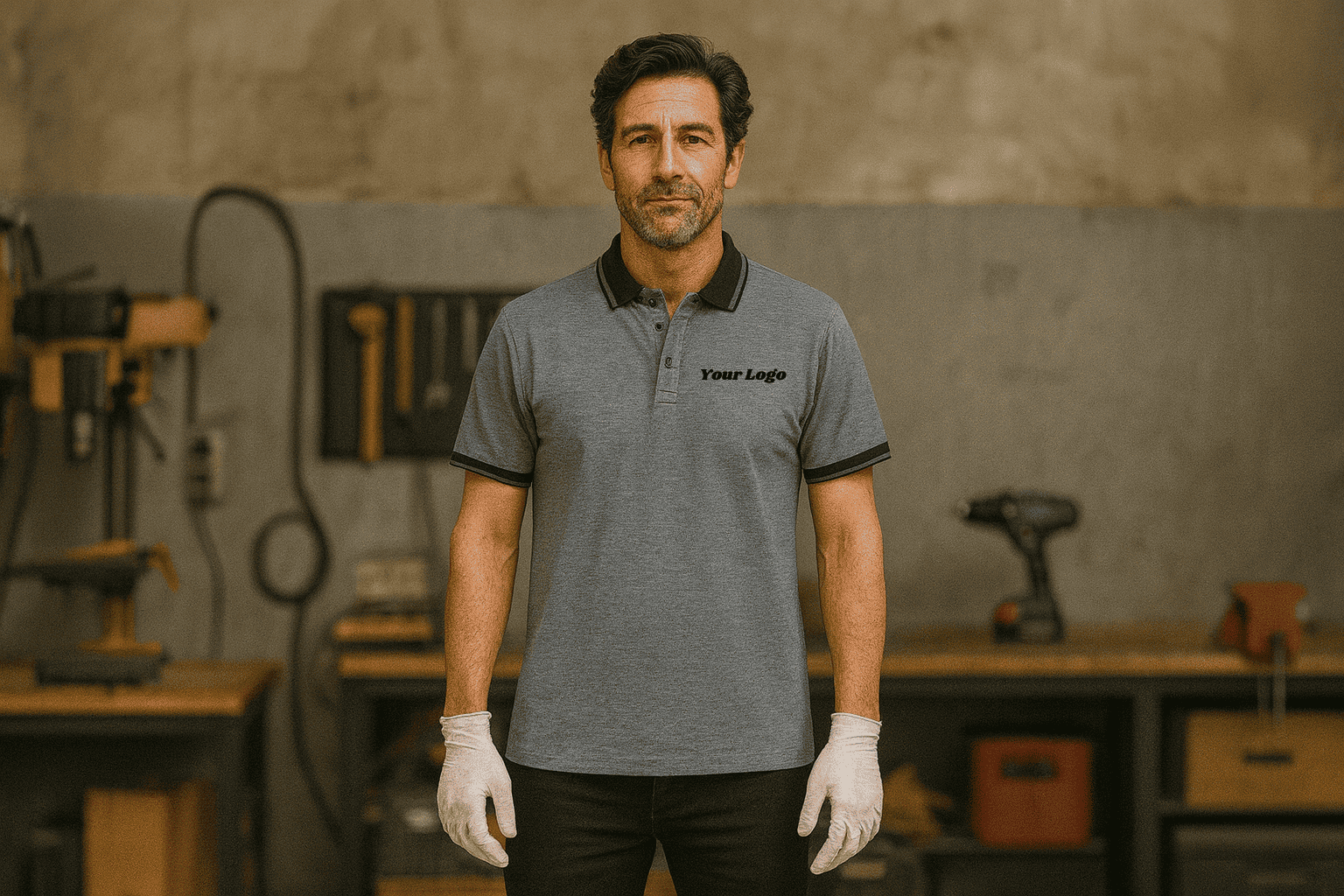 Herren Heather Polo grau Logo Stick