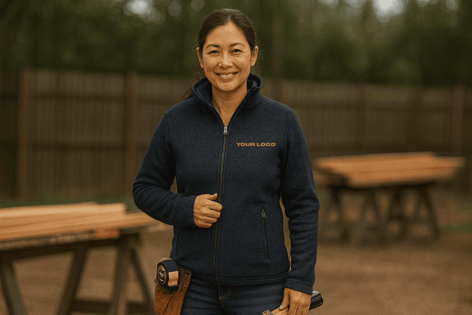 Women's knitted fleece jacket with embroidered logo