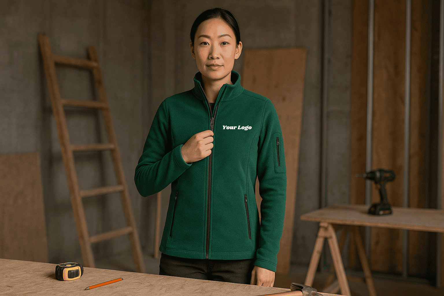 Women's fleece jacket with logo embroidery