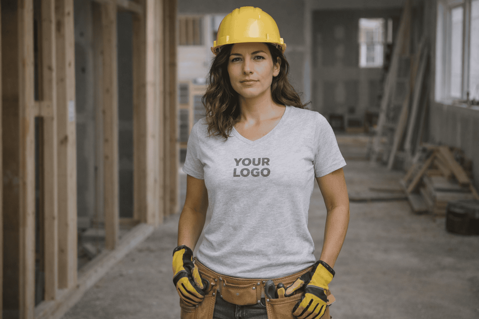 Damen Round T-Shirt mit Logo Stick