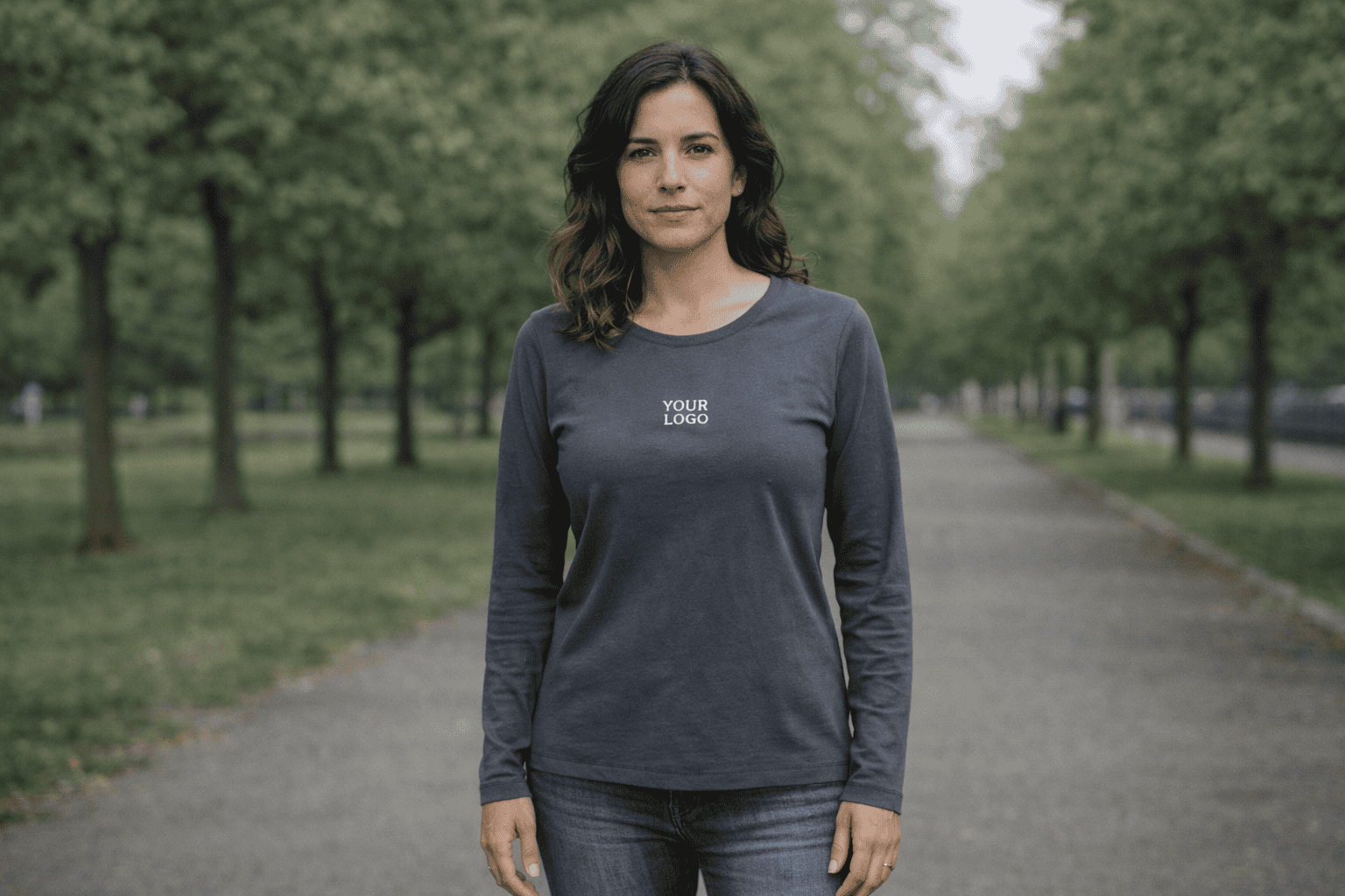 Damen Langarmshirt Single Jersey Logo Stick
