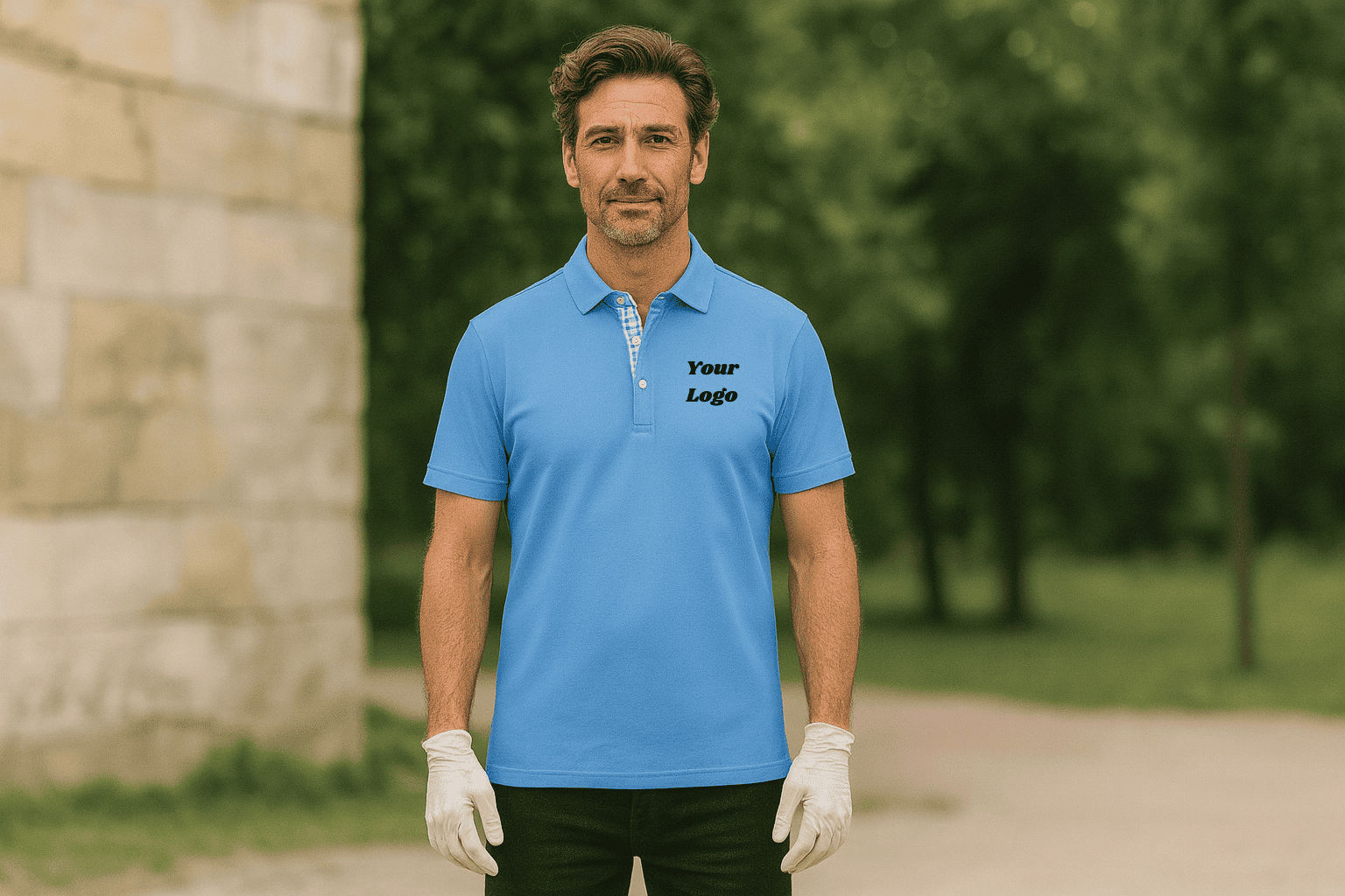 Herren Plain Polo navy Logo Stick