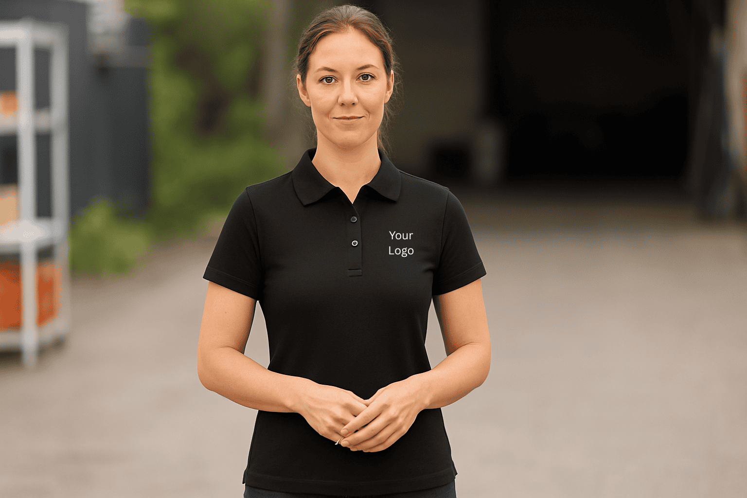 Women's modern polo shirt with embroidered logo
