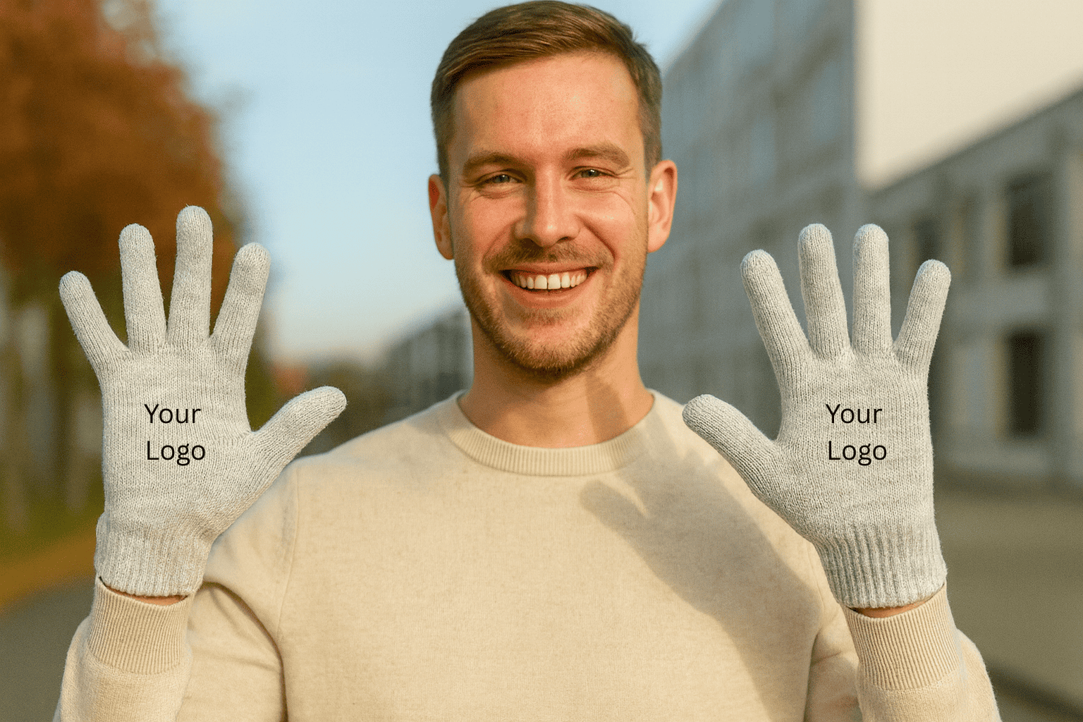 Knitted gloves with cuffs and logo embroidery