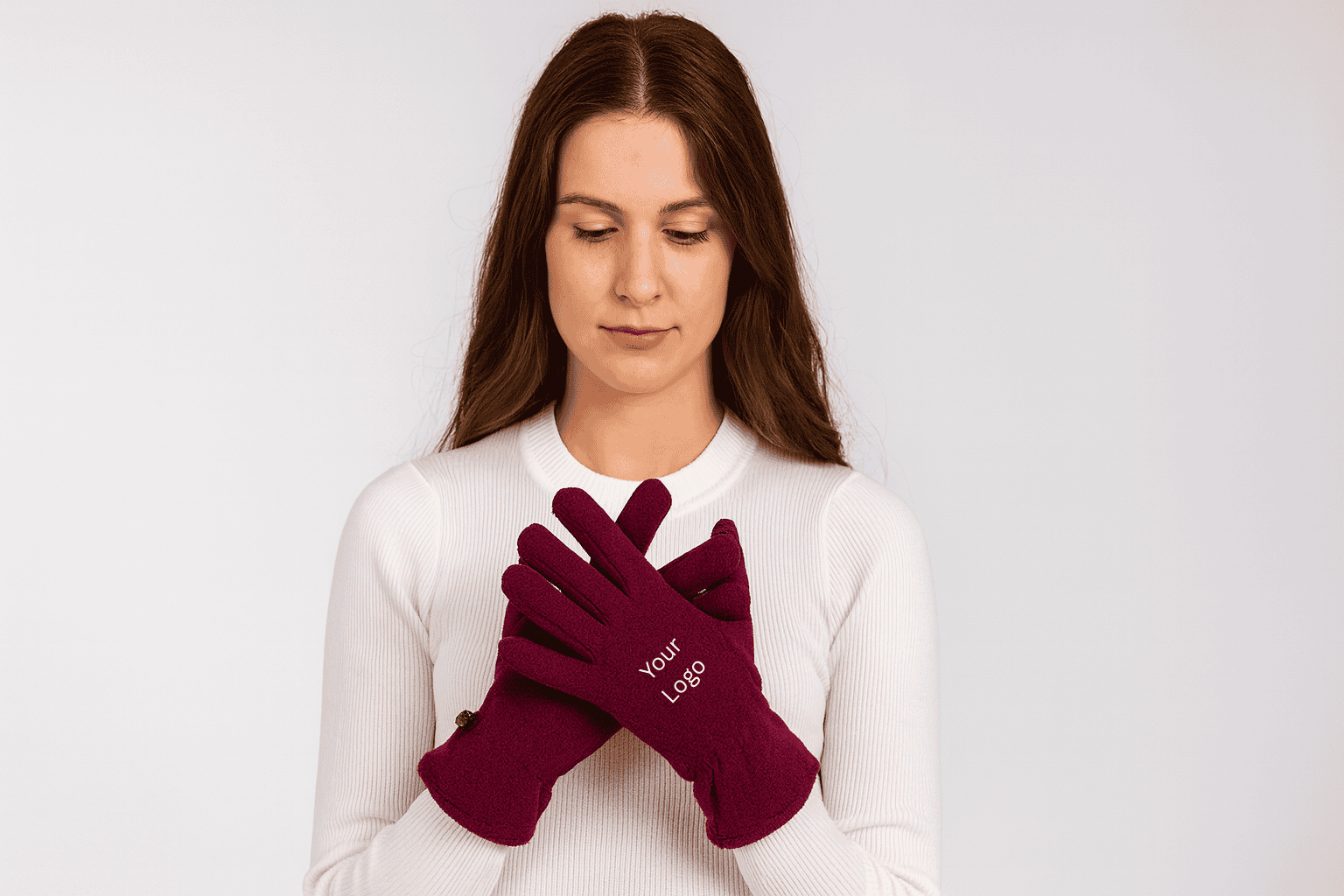 Fleece gloves for women and men with logo embroidery