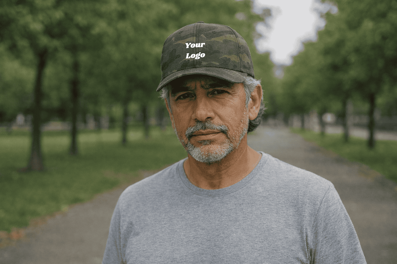 Flexfit cap in camo look with washed appearance and embroidered logo