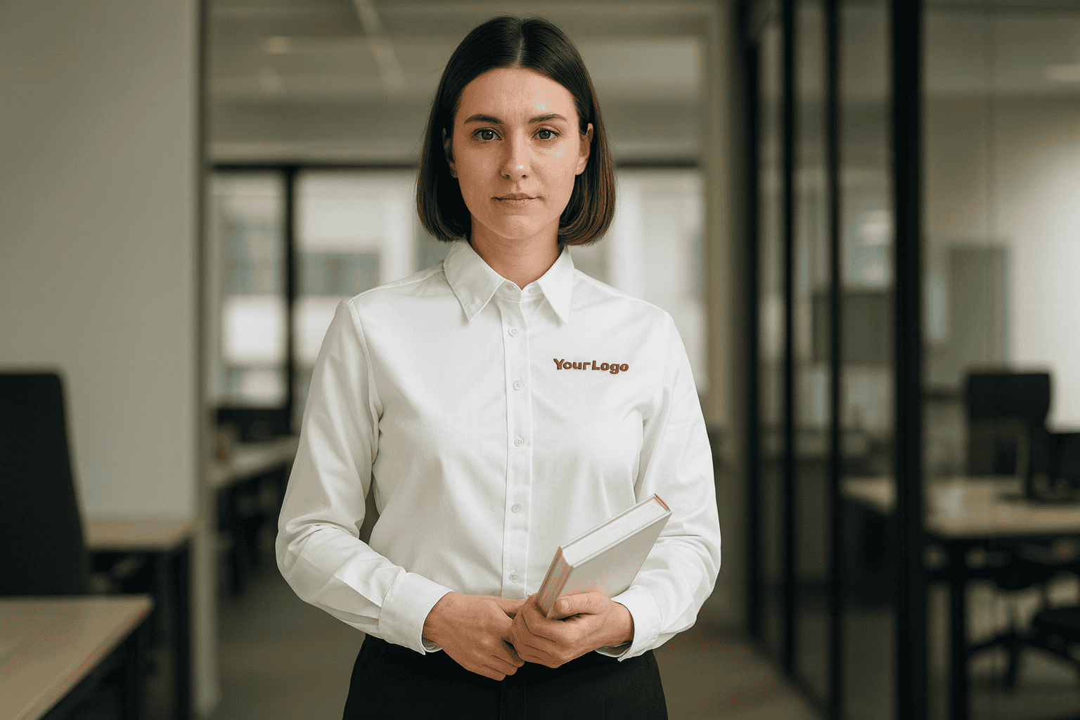 Damen Arbeitsbluse tailliert Logo Stick