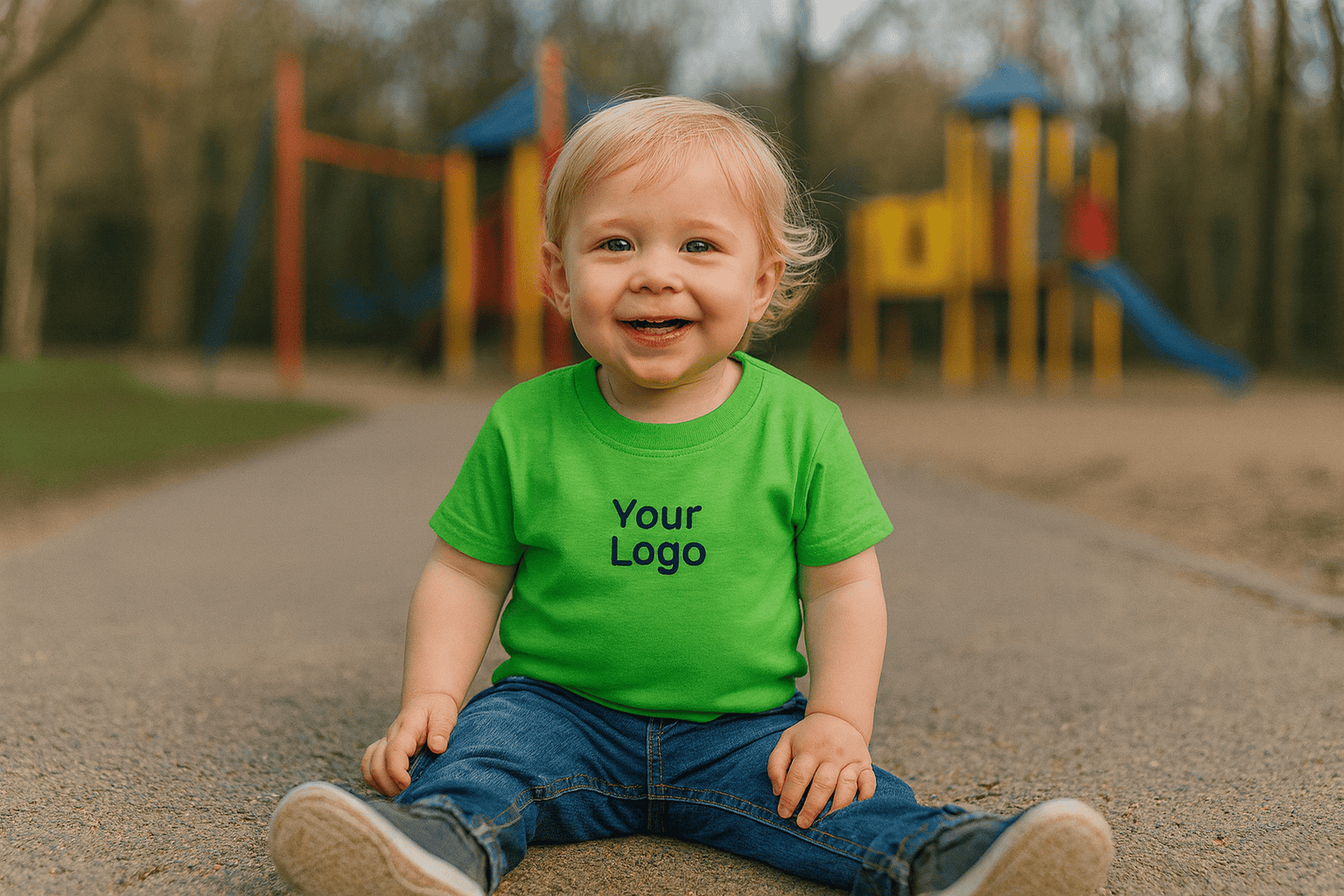 Grünes Baby T-Shirt mit individuellem Logostick