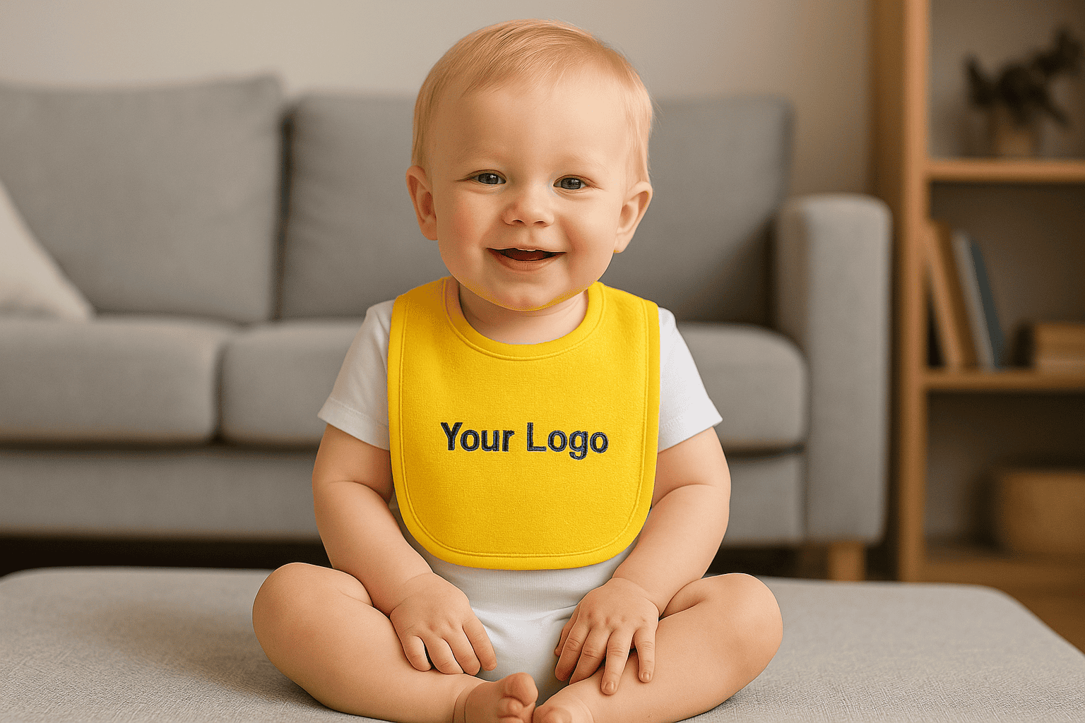 Baby bib with logo embroidery