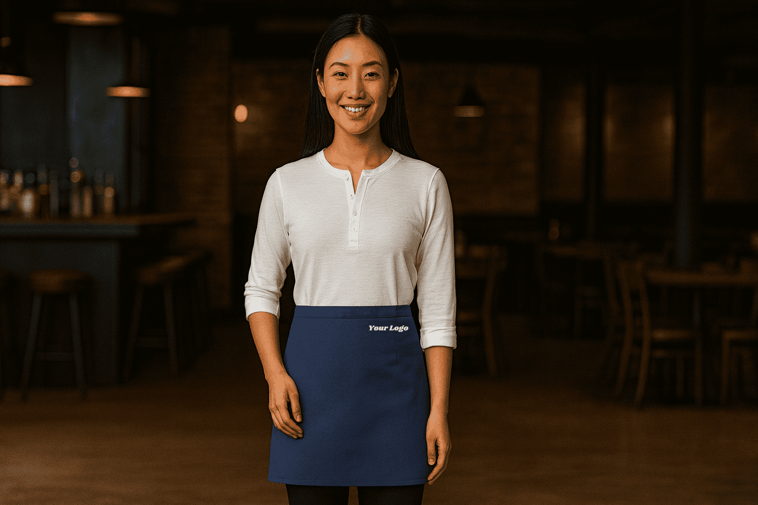 Short apron without pocket with logo embroidery