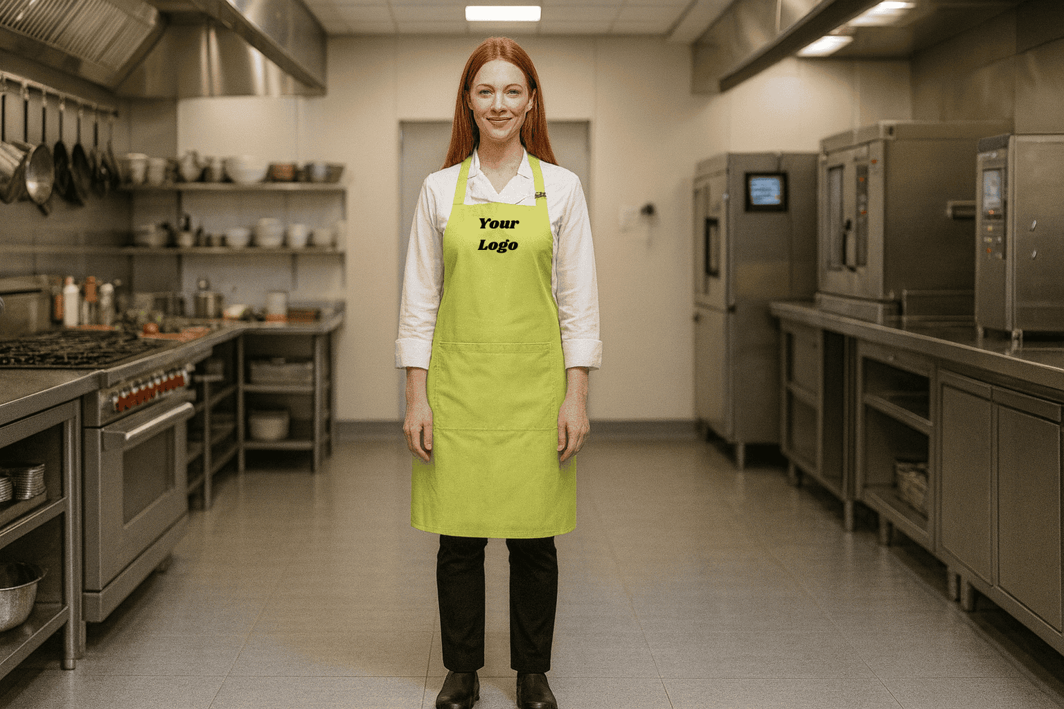 Bib apron with pocket and embroidered logo