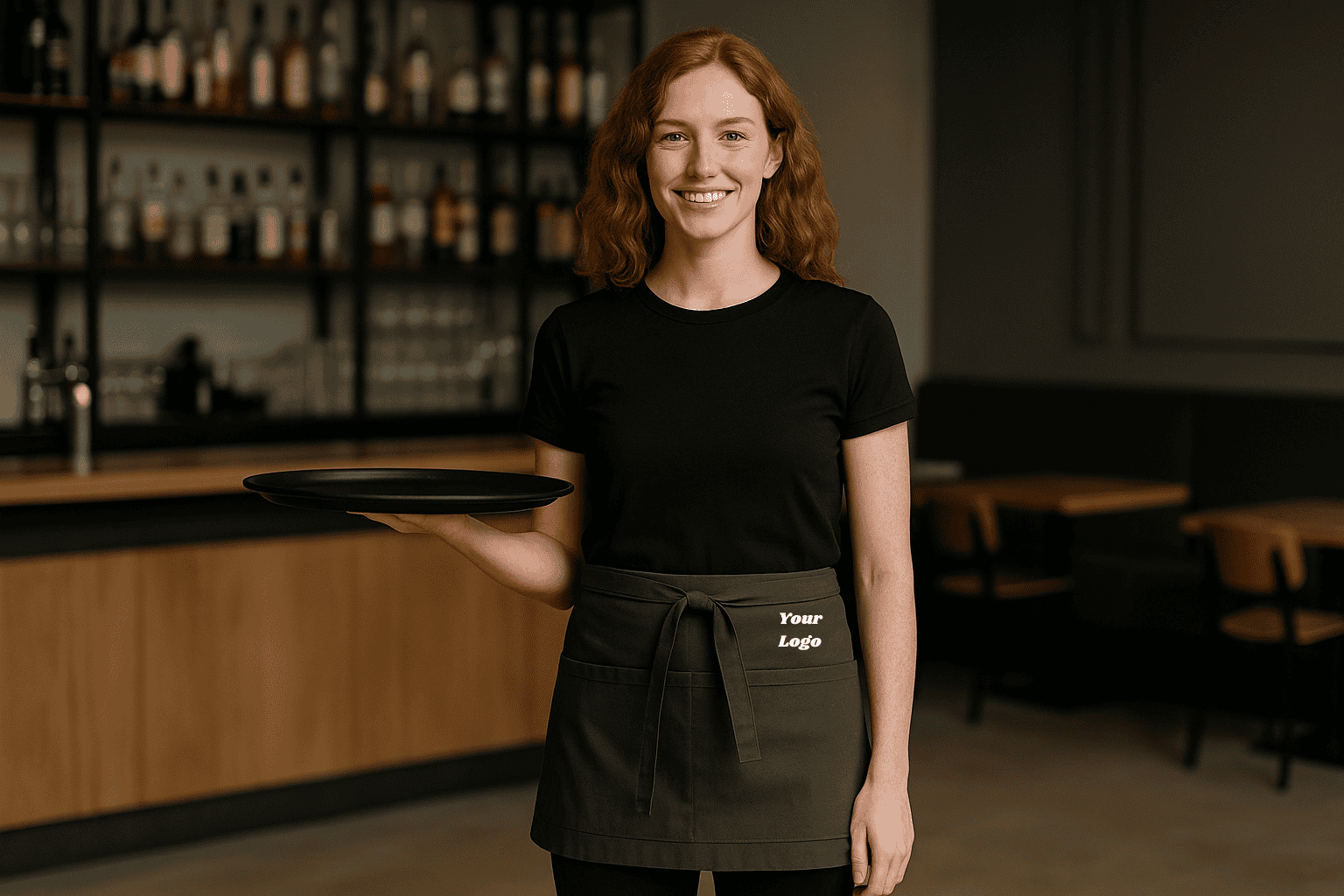 Long apron with pocket Walking slit with logo embroidery