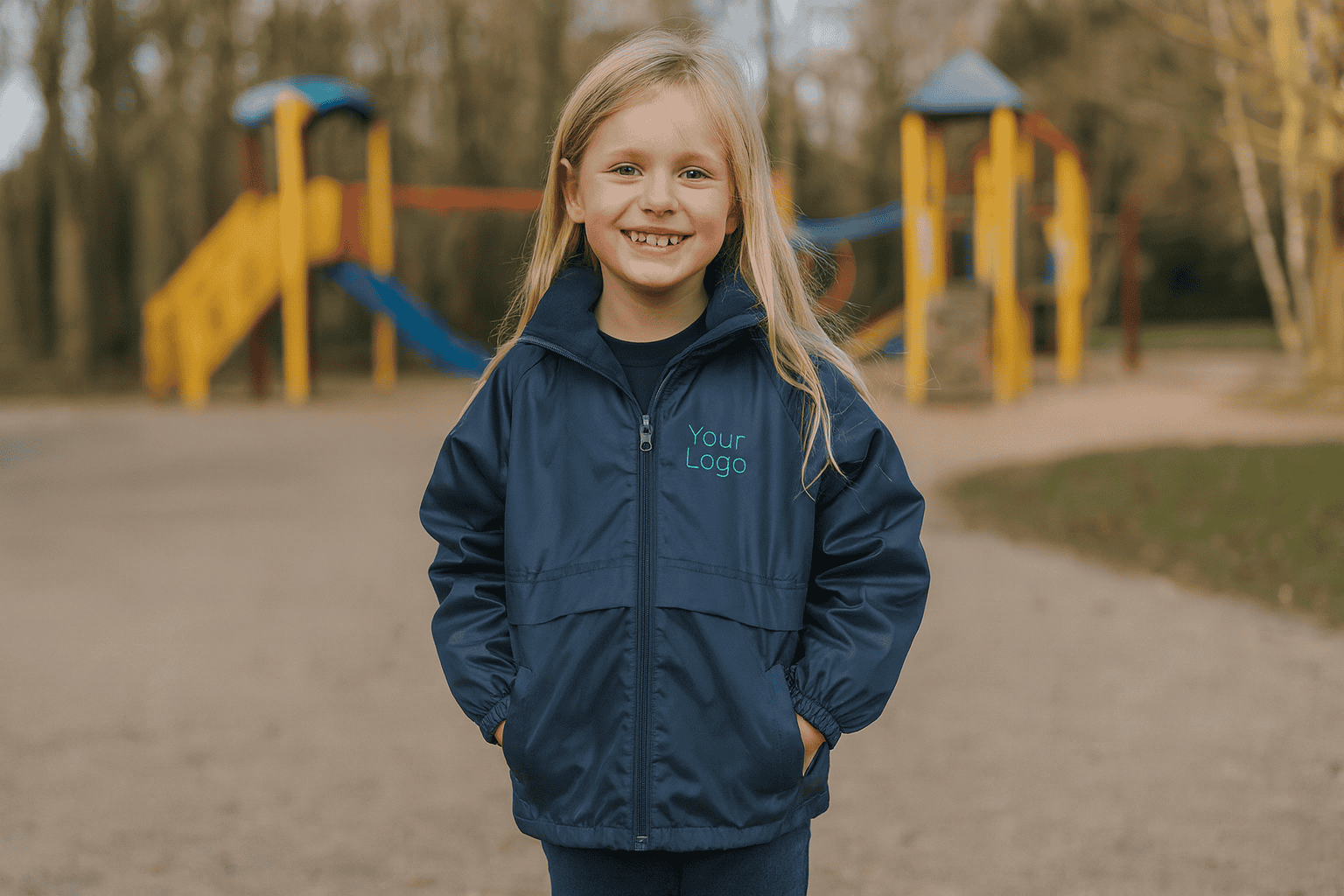 Children's functional jacket, weatherproof, with embroiderable logo