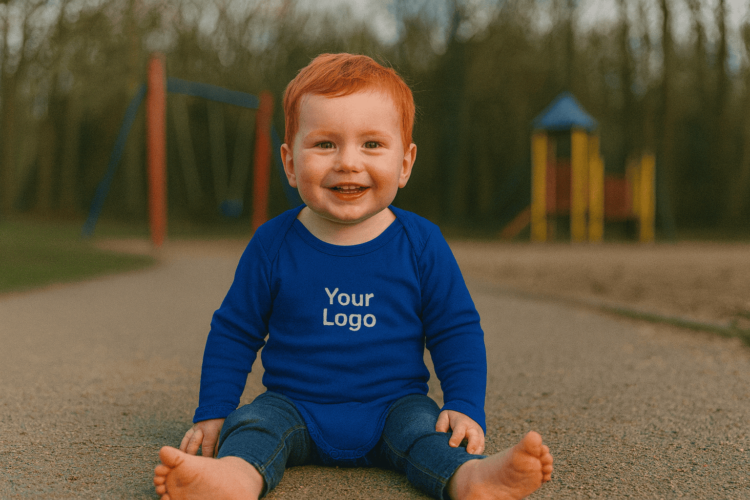 Soft long-sleeved baby bodysuit with embroiderable logo