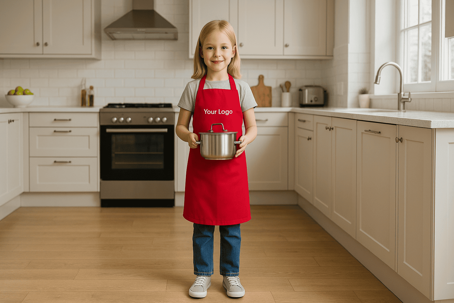Children's apron with logo embroidery
