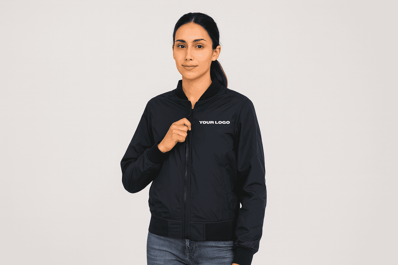 Women's bomber jacket with embroidered logo